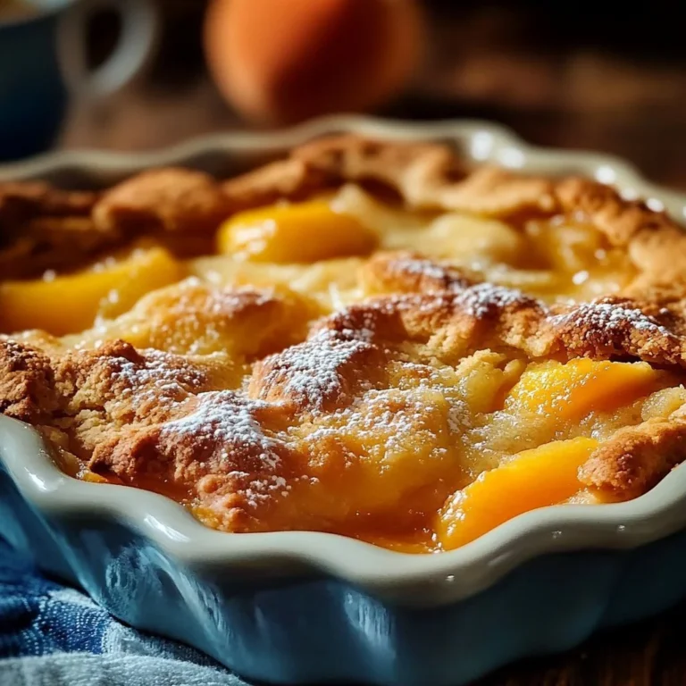 Lazy Man's Pie Peach Cobbler dessert warm fresh out of the oven.