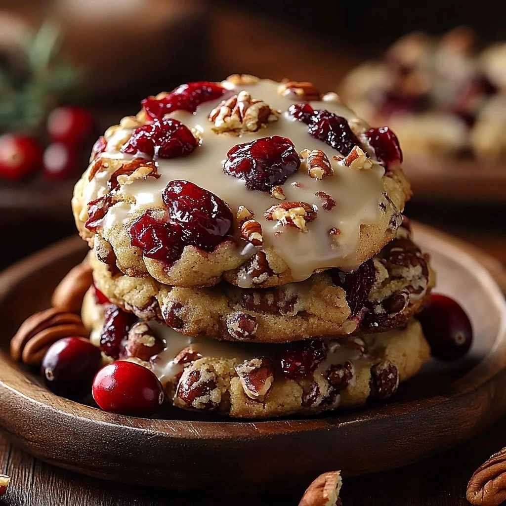 No-bake cranberry pecan praline cookies on a decorative plate