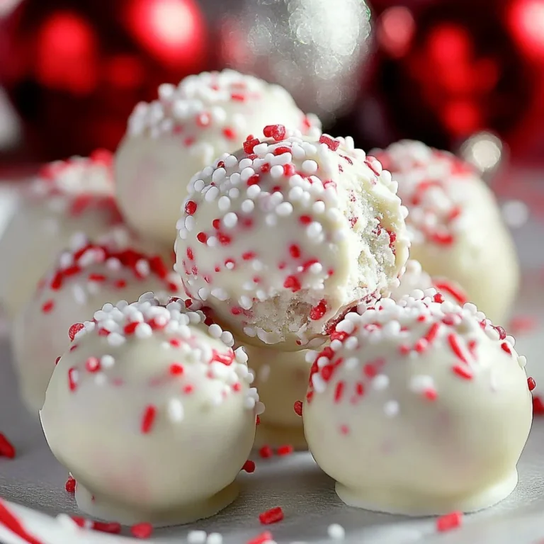 No-bake peppermint bark snowballs dessert on a festive plate