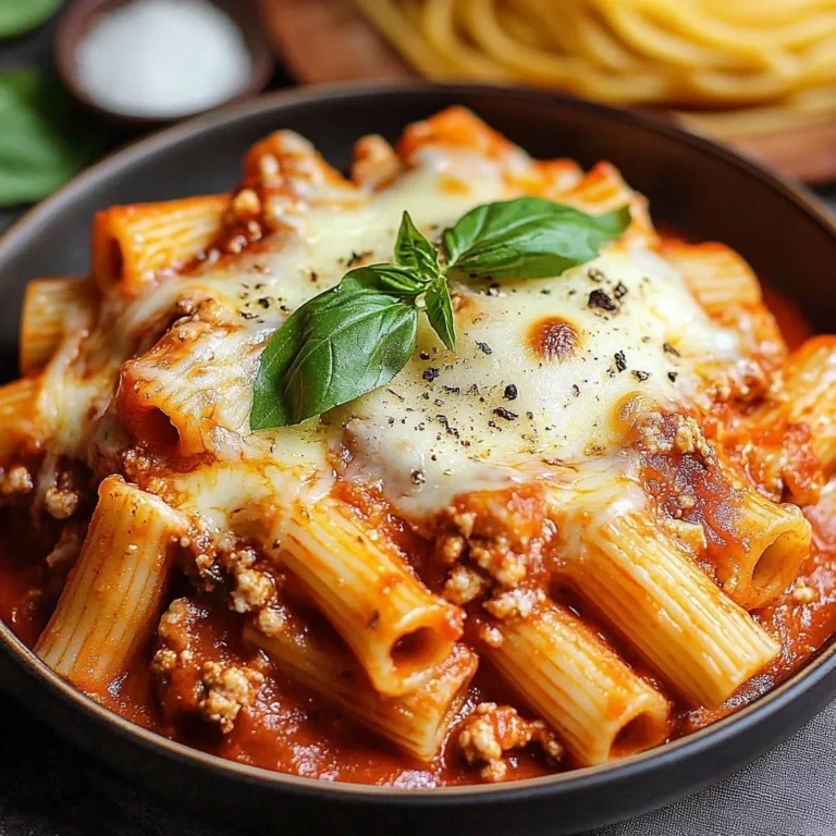 One pot chicken parmesan pasta topped with melted cheese and parsley