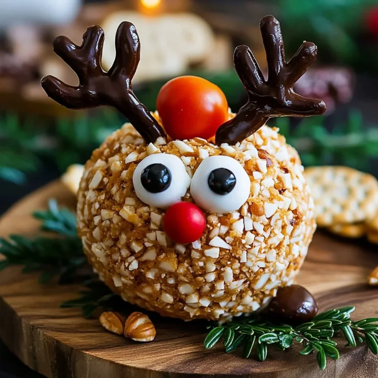 Rudolph Christmas cheese ball decorated for festive holiday parties