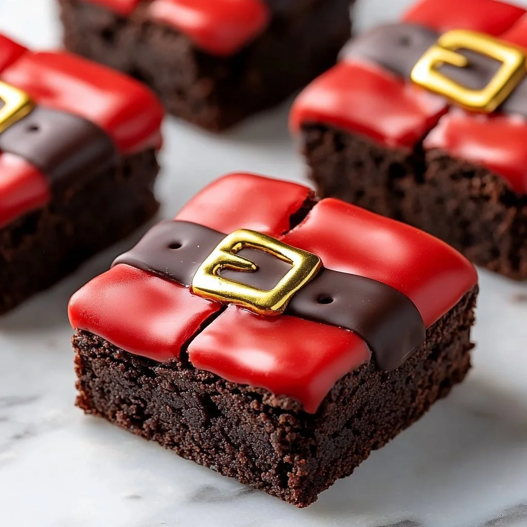 Delicious Santa Belly Brownies decorated for Christmas.