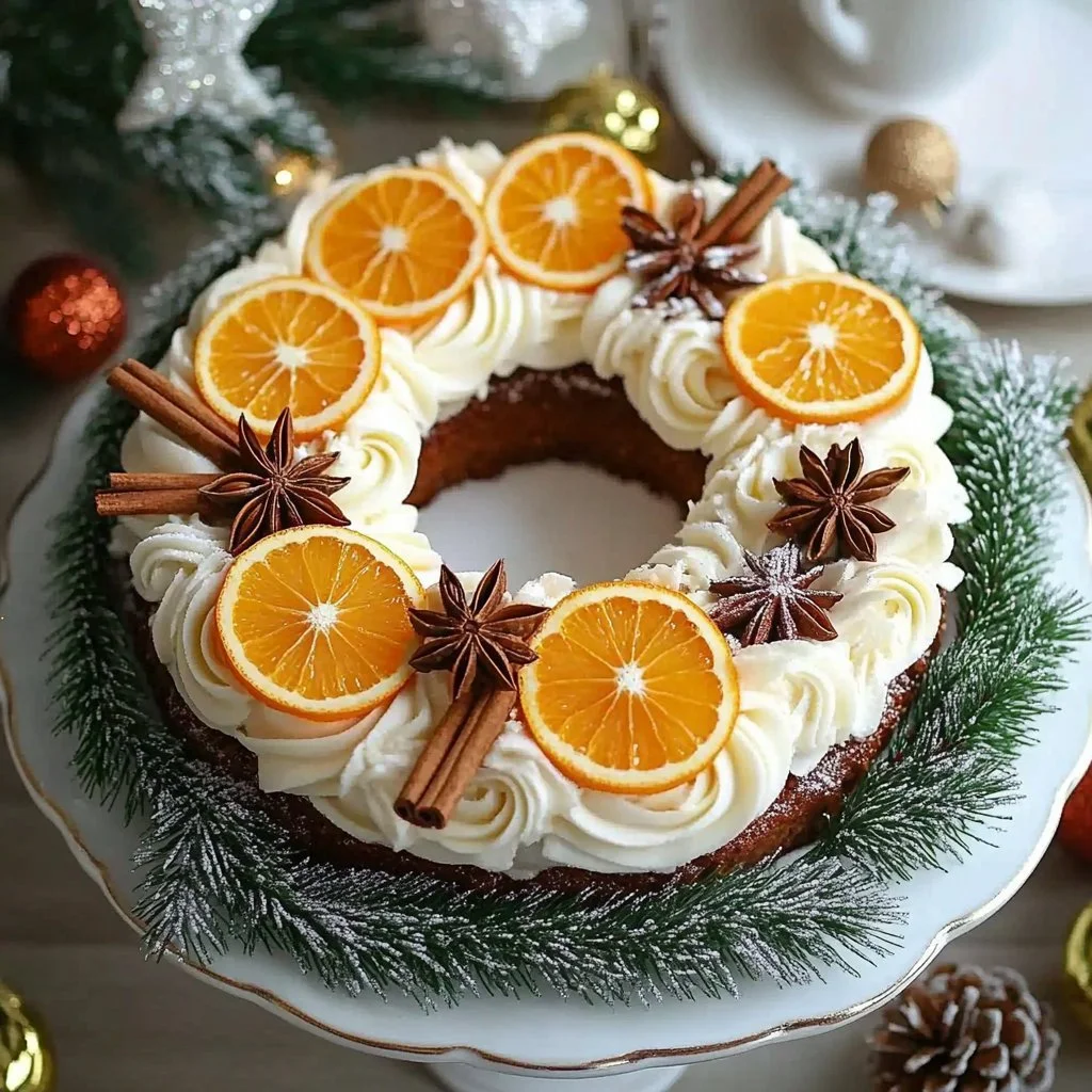 Spiced Gingerbread Wreath Cake decorated for the holidays