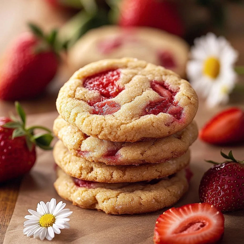 Freshly baked Strawberry Cheesecake Cookies on a plate